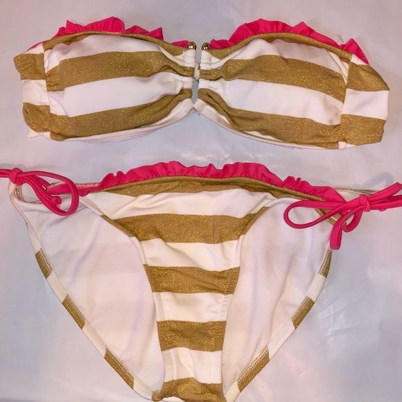 Xhilaration Other - ▪️Strapless Gold White & Coral Bikini Top & Bottom